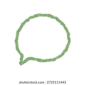 Balão de fala de giz desenhado à mão com contorno orgânico aparece como uma bolha de mensagem simbólica. Comunicação e contorno de bate-papo com forma de caixa de texto, cor verde e elemento retângulo sutil. Adequado