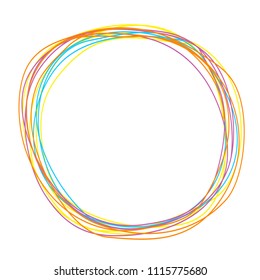 Hand drawn round circle scribble frame. Flat design elements. Colorful ballpoint collection. White background. Isolated. Vector illustration