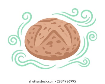 Hand Drawn Round Crusty Bread Loaf with Steam Illustration