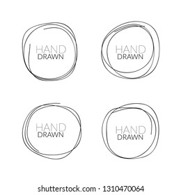 Hand Drawn Round Doodle Circle Frame Icon. Grunge Hand Drawn Cirlce Banner Black Pencil.