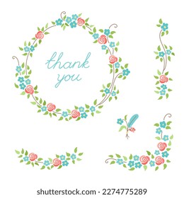 Marco floral redondo dibujado a mano. Flor de dibujo, hojas y ramas de decoración. Establecer el diseño botánico vectorial.