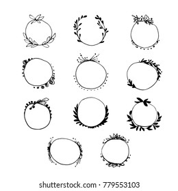 Hand drawn round floral frames
