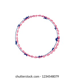 Hand drawn round frame. Decorative circle border. Handmade vector illustartion. Boho wreath. Abstract doodle.