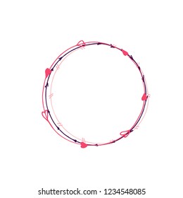 Hand drawn round frame. Decorative circle border. Handmade vector illustartion. Boho wreath. Abstract doodle.