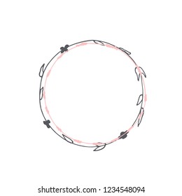 Hand drawn round frame. Decorative circle border. Handmade vector illustartion. Boho wreath. Abstract doodle.