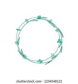 Hand drawn round frame. Decorative circle border. Handmade vector illustartion. Boho wreath. Abstract doodle.