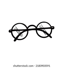 Gafas de marco redondo dibujadas a mano, vista superior. Esbozar el estilo del doodle. Ilustración vectorial aislada de lentes.