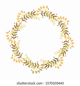 hand drawn  round frame of leaves, hand drawn round leaves.