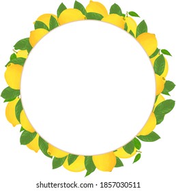 Hand drawn round frame - lemon, leaves vector illustration wreath