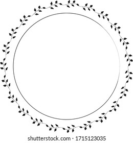 Hand drawn round frame and wreath isolated on white background. Hand sketched design element. Unique and ready to use for decoration.