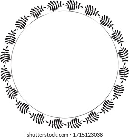 Hand drawn round frame and wreath isolated on white background. Hand sketched design element. Unique and ready to use for decoration.
