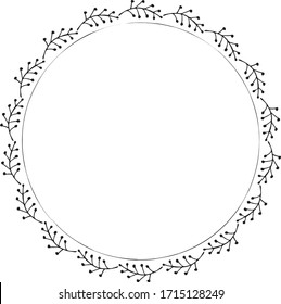 Handgezeichnet, runder Rahmen und Kranz einzeln auf weißem Hintergrund. Handskizziertes Design-Element. Einzigartig und einsatzbereit für die Dekoration.