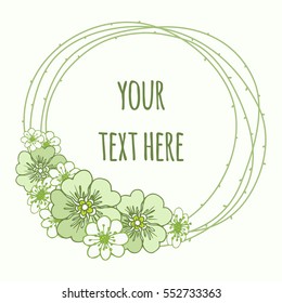Hand drawn round frames. Herbal frames-wreaths. Floral wreath with copy space for text. Wedding or invitation card design element.