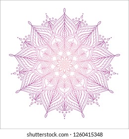Hand drawn round gradient mandala. Isolated mandala. Vector boho illustration. Oriental pattern. Coloring page template.