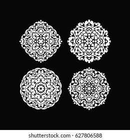 Hand drawn round lace design elements,  vector illustration