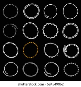 Hand drawn round logo frames set. Collection of Ethnic Stylized Templates for identity design, save the date wedding invitation, stamp or frame. Pattern brushes are included.