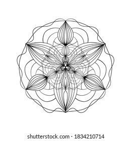 Hand drawn round mandala pattern. Lacy ornament in circle. Vector illustration. Element for coloring pages.