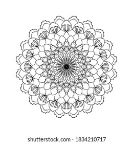 Hand drawn round mandala pattern. Lacy ornament in circle. Vector illustration. Element for coloring pages.
