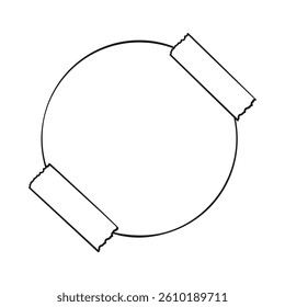 Hand drawn round memo paper sheet, sticky note, reminder, to do list, sticky tape. Bullet journal elements in line art doodle style.