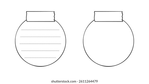 Hand drawn round memo paper sheet set, sticky note, reminder, to do list, sticky tape. Bullet journal elements in line art doodle style.