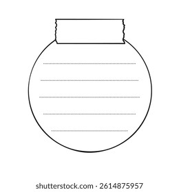 Hand drawn round memo paper sheet, sticky note, reminder, to do list, sticky tape. Bullet journal elements in line art doodle style.