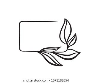 Hand drawn round minimalistic frame with branch. Vector floral design elements for invitation, greeting card, scrapbooking, poster with place for text. Vintage decor.