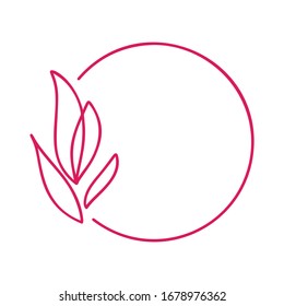 Hand drawn round minimalistic frame with branch line. Vector floral design elements for invitation, logo, greeting card, scrapbooking, poster with place for text. Vintage decor.