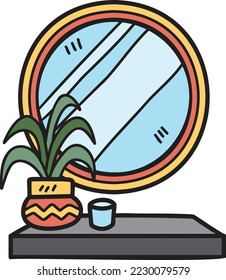 Hand Drawn round mirror illustration isolated on background