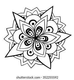 Hand drawn round ornament. Stylized flower. Vector art