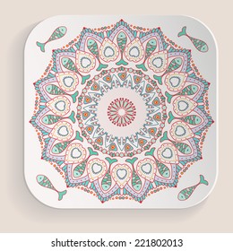 Hand drawn round ornamental element on the plate.