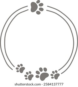 Hand Drawn Round Pet Frame With Footprints Vector Illustration