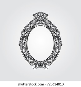 Hand Drawn Round Picture Frame Sketch Symbol isolated on white background. Vector Frame Element In Trendy Style