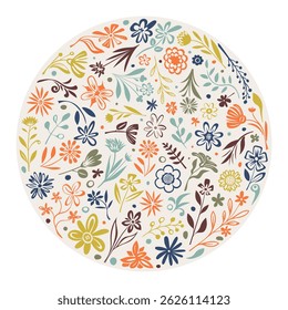Elementos vegetais desenhados à mão, flores e folhas, desenho vetorial