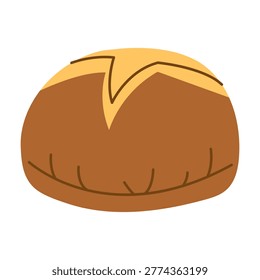 Hand drawn round rustic bread loaf with golden crust, ideal for bakery menus, packaging, and artisanal food branding design