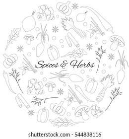 Hand Drawn Round Set with Herbs And Spices
