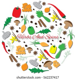 Hand Drawn Round Set with Herbs And Spices