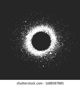 Hand drawn round spray paint frame. Graffiti text banner. Vector isolated stencil background. Airbrush ink dot illustration.