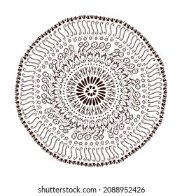Hand drawn round starry vector background with texture. Circles with stars and dots. Mandala for prints and textile design. Creative template for logos, cards, invitations, packages, other 