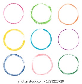 Hand drawn round vector frames, colorful set with doodle border circles 