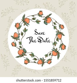 Hand Drawn Round Wedding Invitation Card Template with Flower Frame