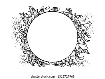 Hand drawn rounded floral frame.