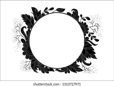 Hand drawn rounded floral frame.