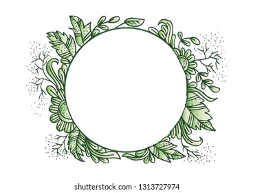 Hand drawn rounded floral frame.