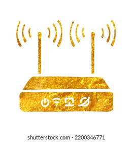 Hand drawn Router icon in gold foil texture vector illustration