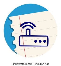 Hand Drawn Router Icon on a Notebook Sheet