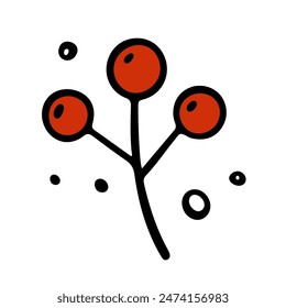 Hand drawn rowan branch, autumn element. Vector illustration in Doodle style.