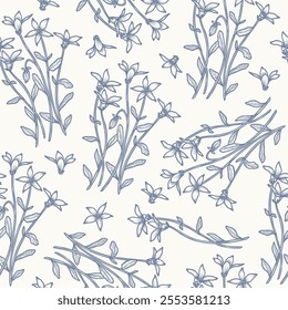 Hand drawn royal bluebell flower seasmless pattern. Australian native plant