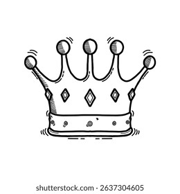 Hand drawn royal crown outline vector illustration. King or queen Doodle, drawing for coloring