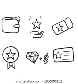 Hand Drawn Royalty Program Line Icon Set In Doodle Sketch Vector