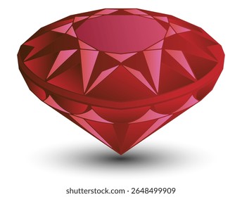 Rúbi desenhado à mão. Diamante vermelho facetado sobre fundo branco. Ilustração vetorial
